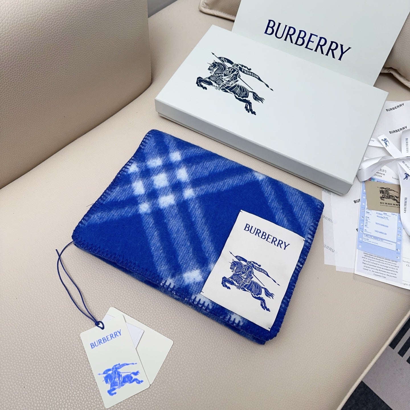 BBR Double-Sided Scarf 182CM Blue White Cashmere 293321