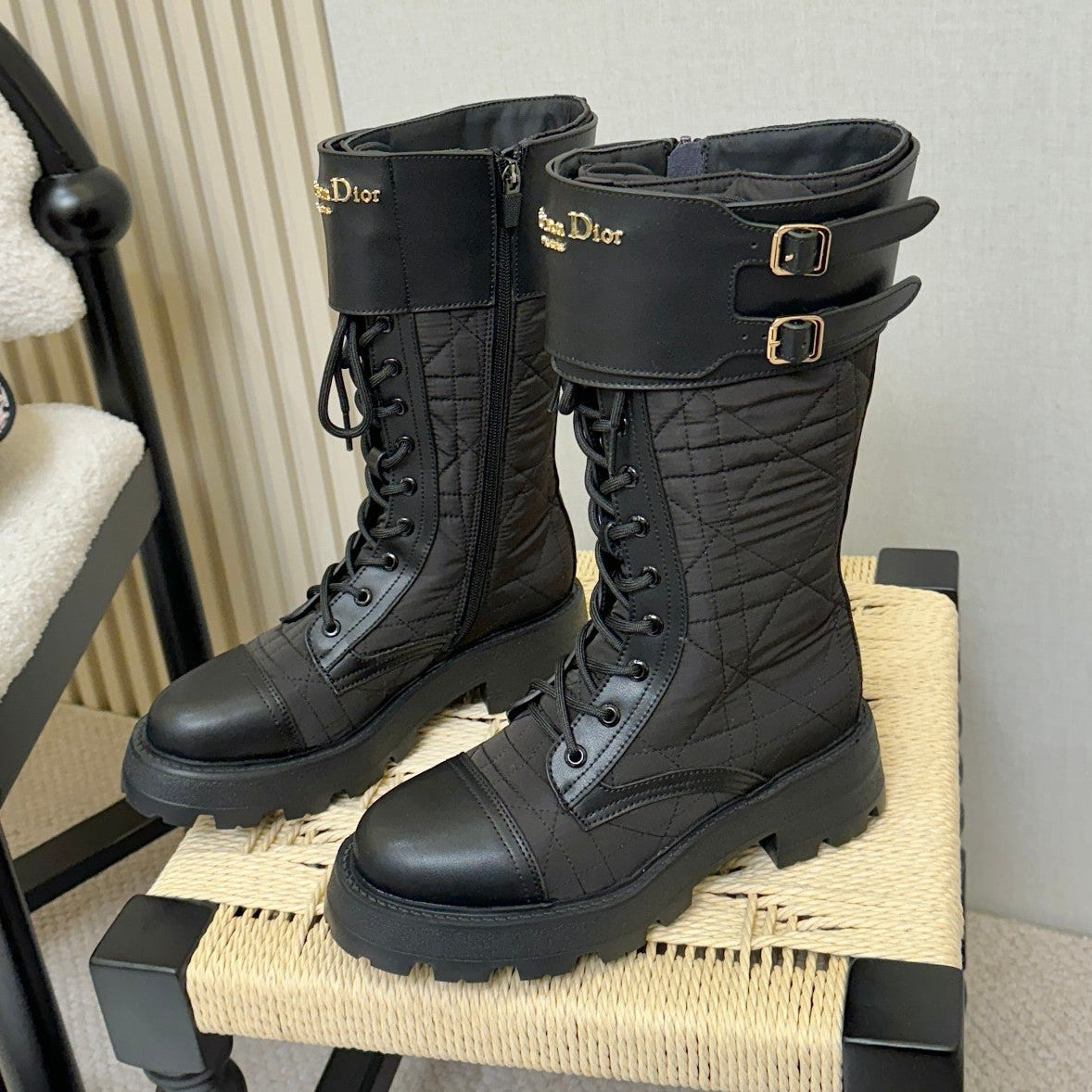 Dior 2026  D-Trap Boots Black Canvas Calfskin 939036