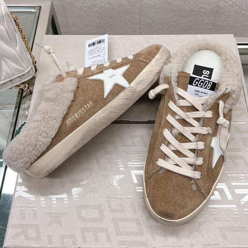 Golden Goose 2025 Space-Star Sabot Mule Sneaker Brown Suede Wool 119148