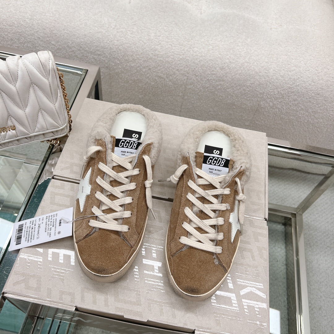 Golden Goose 2025 Space-Star Sabot Mule Sneaker Brown Suede Wool 119148