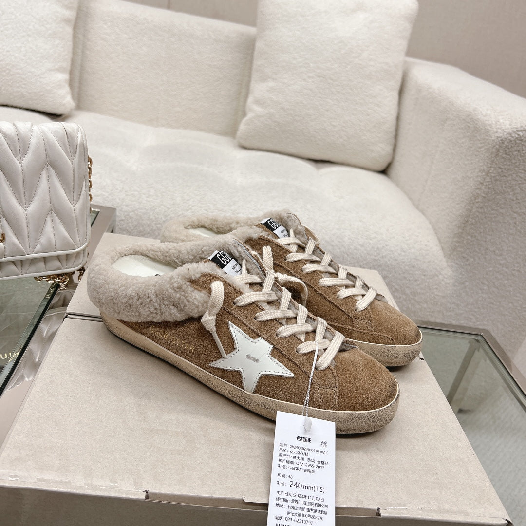 Golden Goose 2025 Space-Star Sabot Mule Sneaker Brown Suede Wool 119148