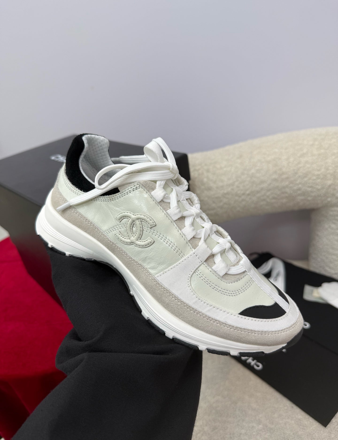 Chanel Sneaker White Cream Suede Leather 409144