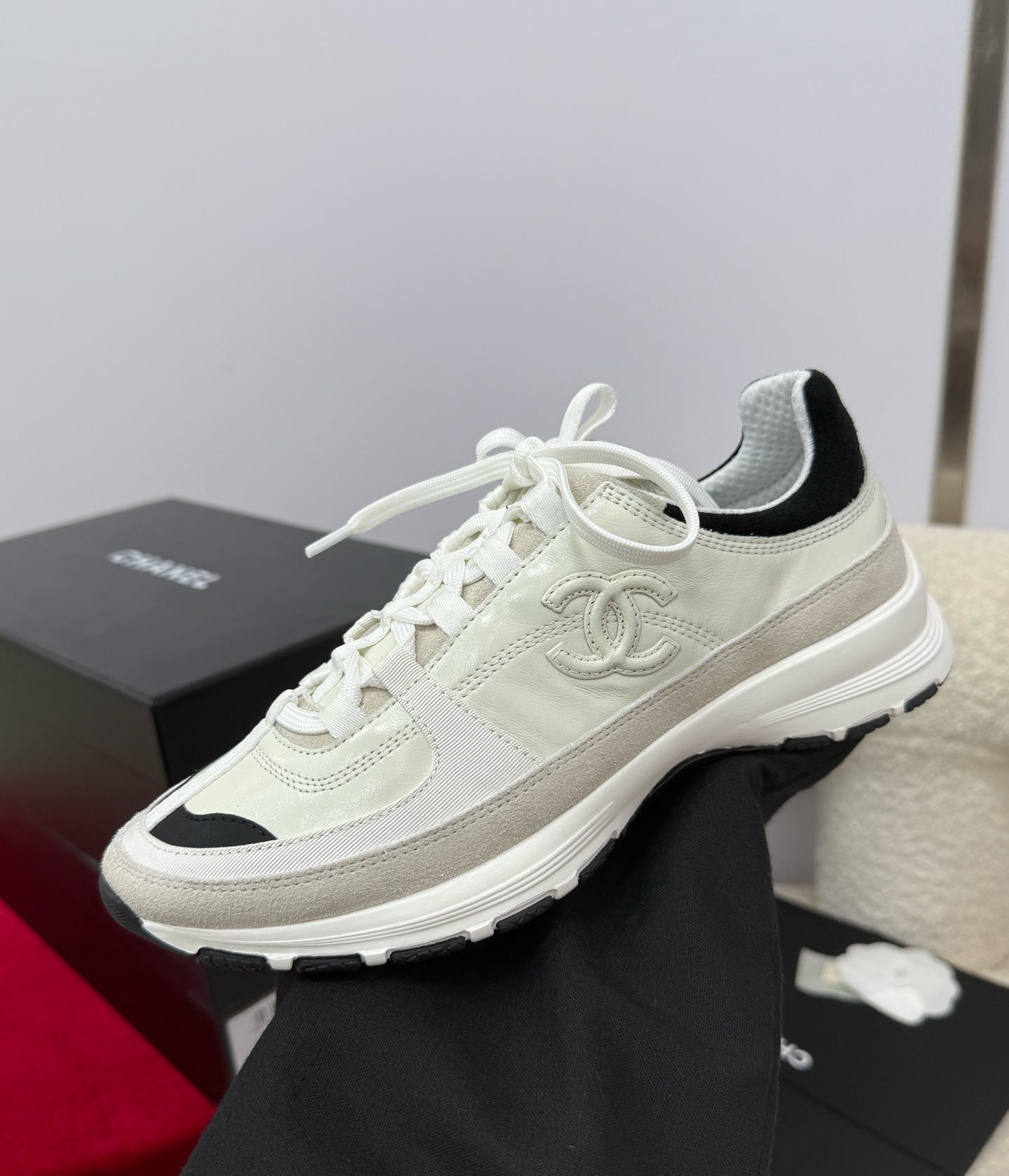 Chanel Sneaker White Cream Suede Leather 409144