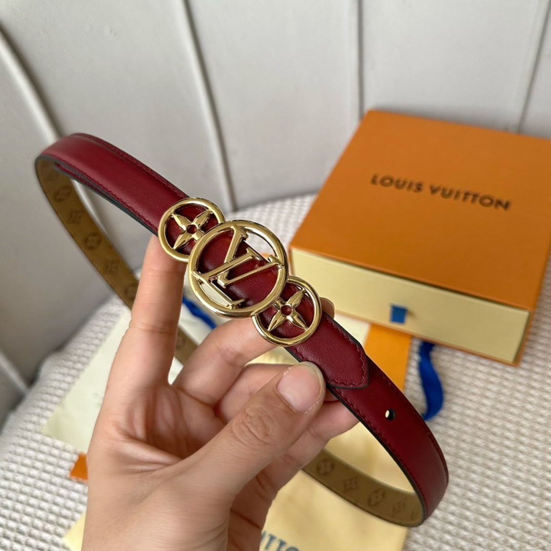 LV S-LOCK BELT 20 MM BROWN MONOGRAM AND AUBURN RED CALFSKIN GOLD HARDWARE
