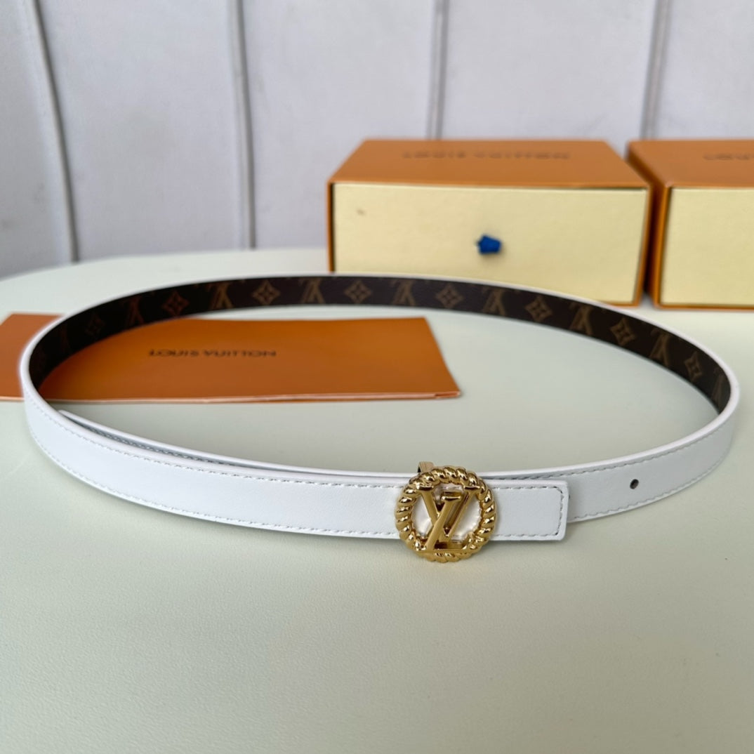 LV Circle Nautical 20mm Reversible Belt Gold Buckle White Brown Lambskin