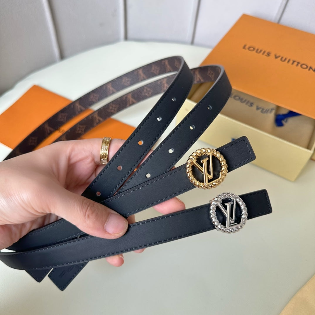 LV Circle Nautical 20mm Reversible Square End Tip Belt Gold Buckle Navy Blue Brown lambskin