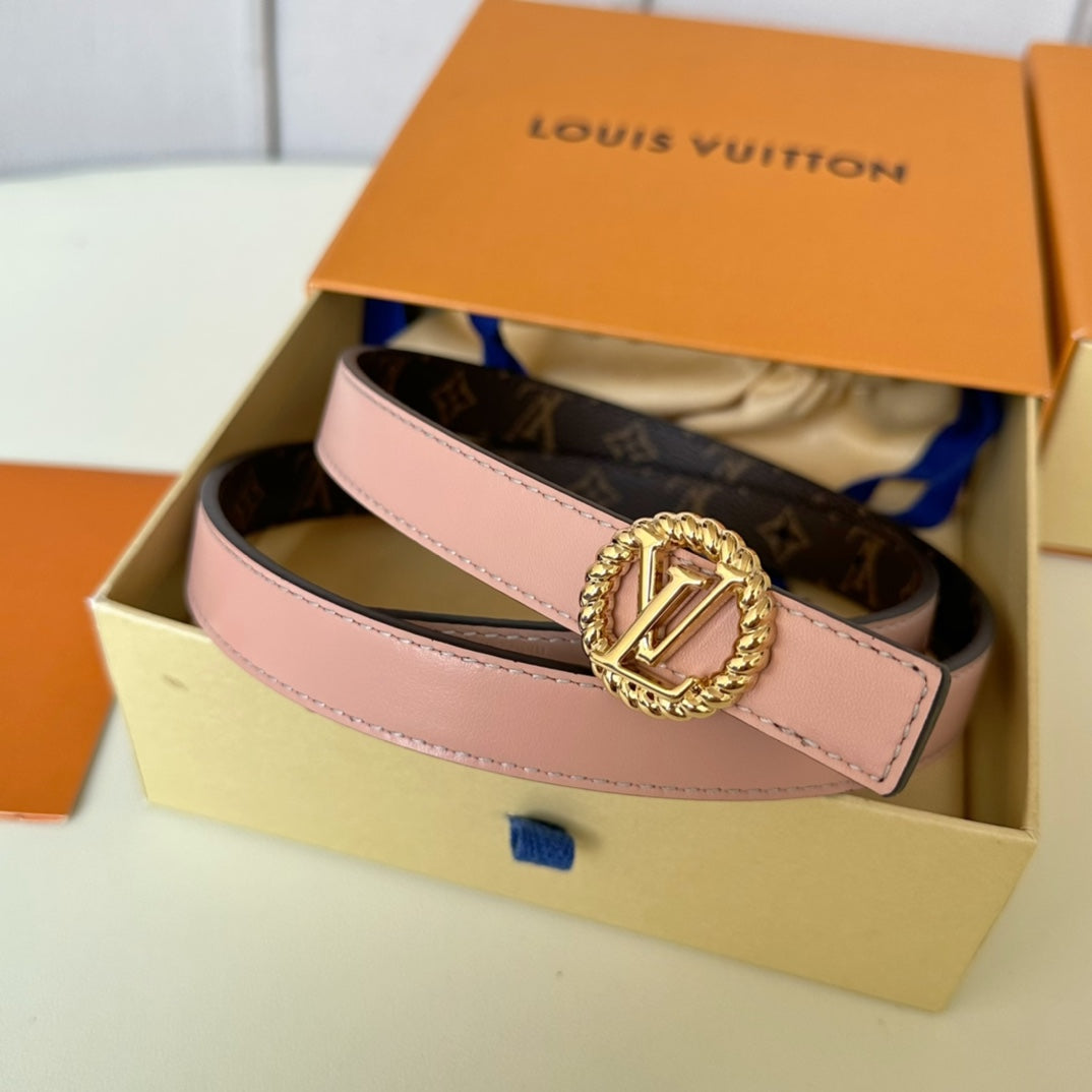 LV Circle Nautical 20mm Reversible Belt Gold Buckle Pink Brown Lambskin