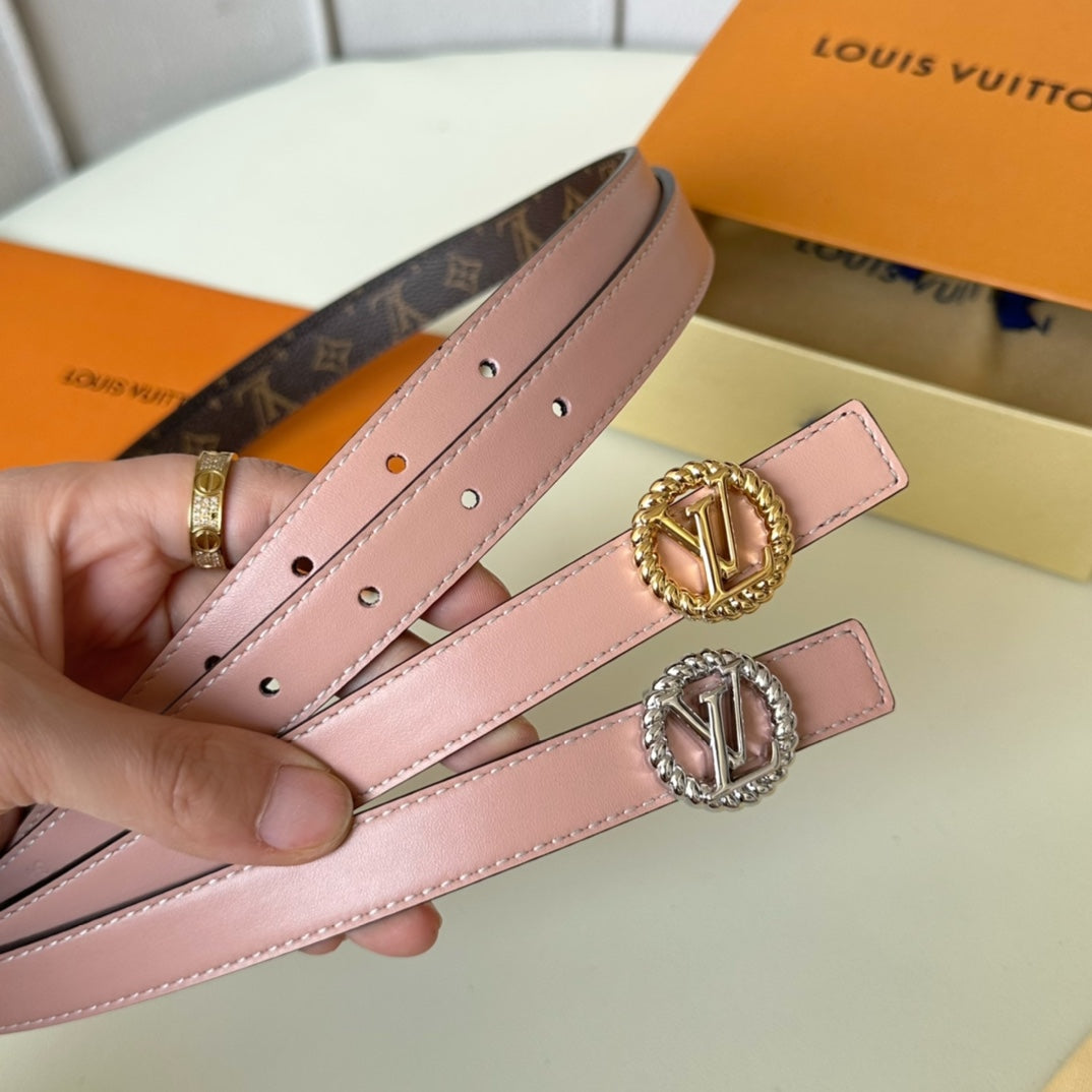 LV Circle Nautical 20mm Reversible Belt Gold Buckle Pink Brown Lambskin