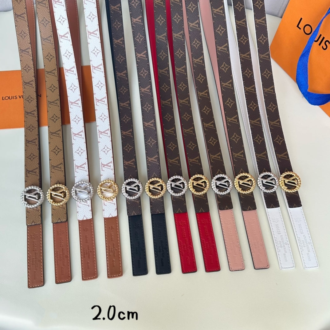 LV Circle Nautical 20mm Reversible Belt Silver Buckle Pink Brown Lambskin