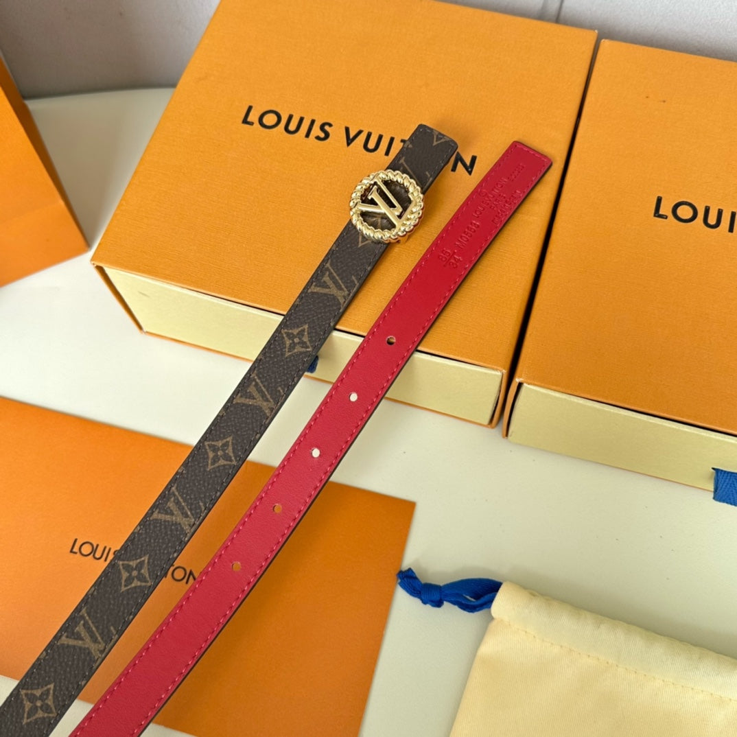 LV Circle Nautical 20mm Reversible Belt Gold Buckle Red Brown Lambskin