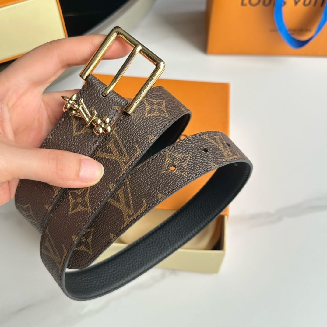 LV BLOOM 30MM BELT IN BROWN MONOGRAM CALFSKIN GOLD HARDWARE