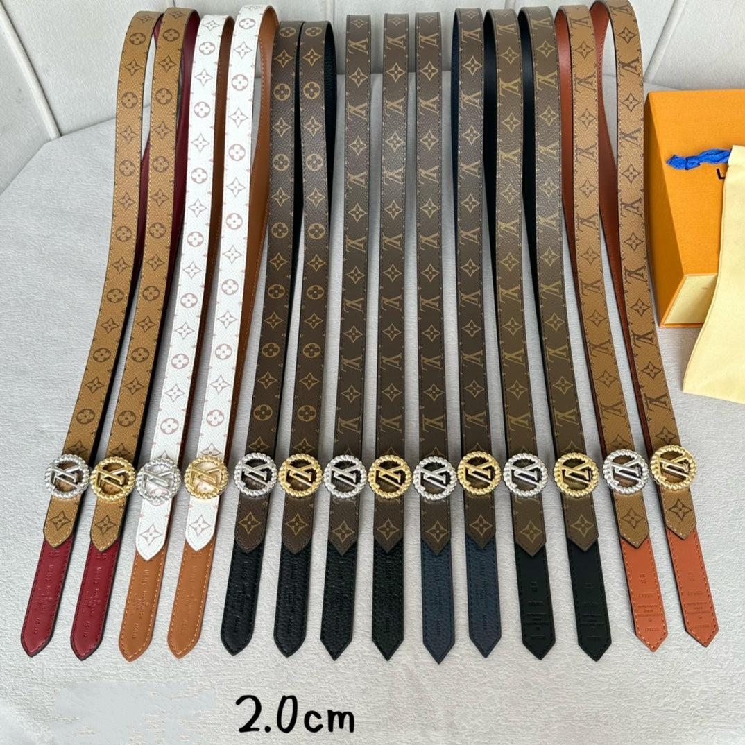 LV Circle Nautical 20mm Reversible Belt Silver Buckle Burgundy Light Brown Lambskin