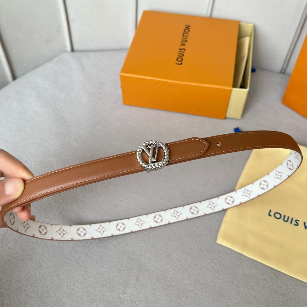 LV S-LOCK BELT 20 MM IN BRONZE BROWN CALFSKIN AND CIRCLE SILVER HARDWARE