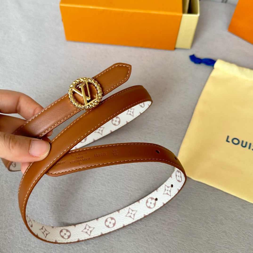 LV Circle Nautical 20mm Reversible Belt Gold Buckle Tan White lambskin