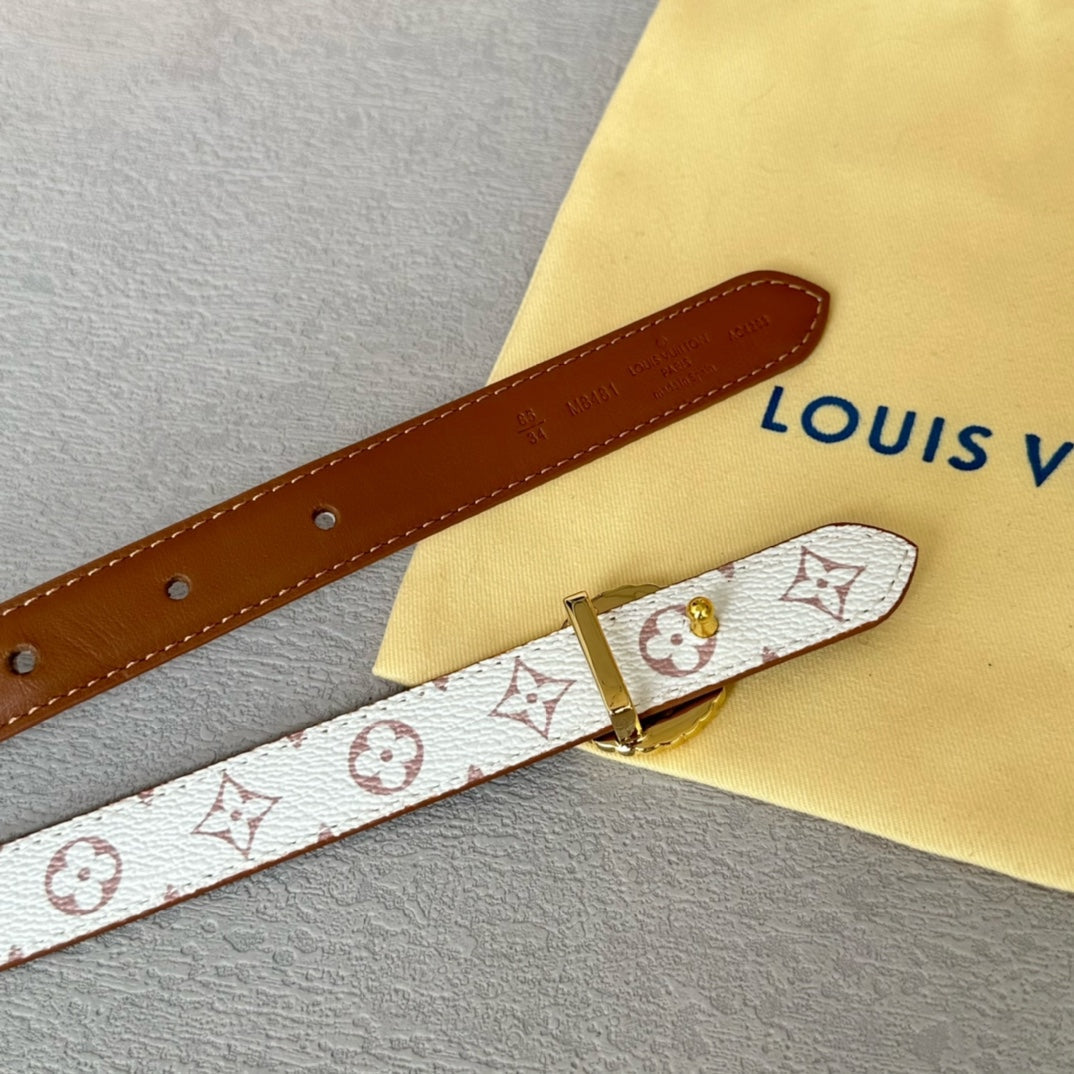 LV Circle Nautical 20mm Reversible Belt Gold Buckle Tan White lambskin