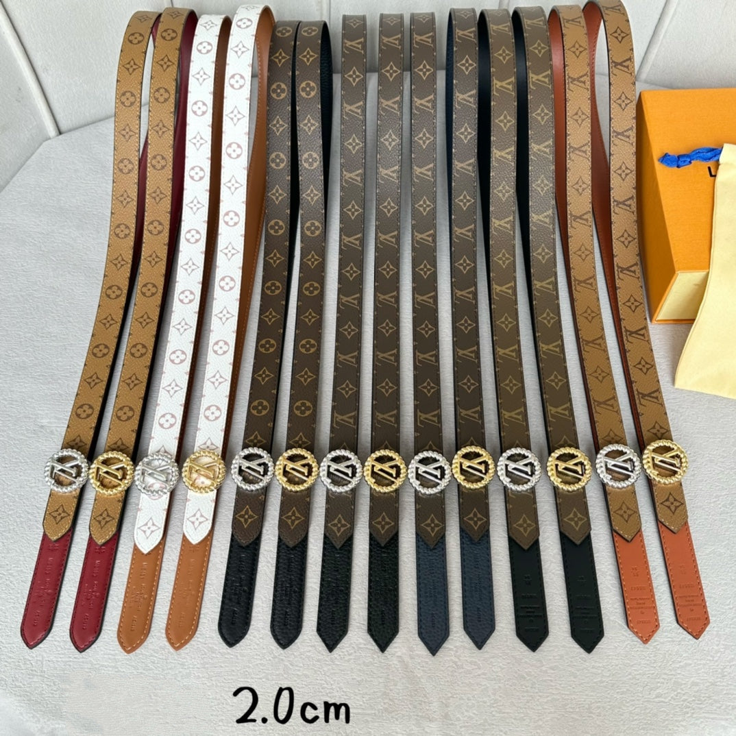 LV Circle Nautical 20mm Reversible Belt Gold Buckle Tan Light Brown Lambskin