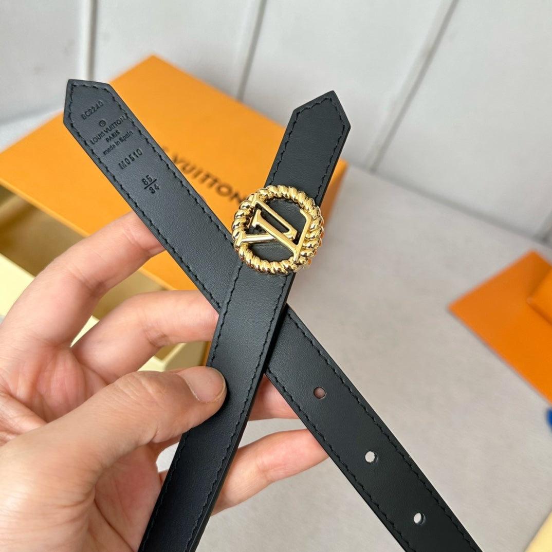 LV S-LOCK BELT 20 MM IN BLACK CALFSKIN AND CIRCLE GOLD HARDWARE