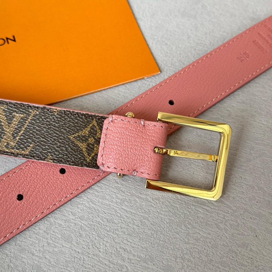 LV BLOOM 30MM BELT IN BLUSH PINK CALFSKIN GOLD HARDWARE