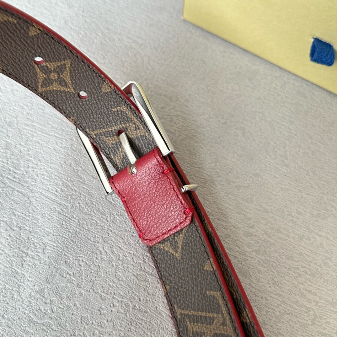 LV BLOOM 30MM BELT IN CHERRY RED CALFSKIN SILVER HARDWARE