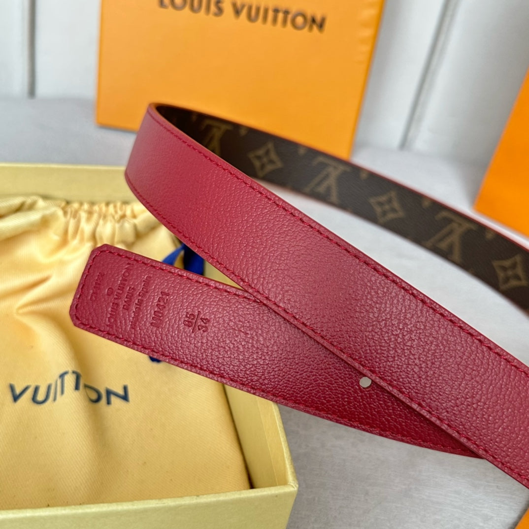 LV BLOOM 30MM BELT IN CHERRY RED CALFSKIN SILVER HARDWARE