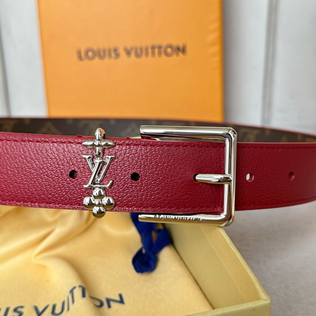 LV BLOOM 30MM BELT IN CHERRY RED CALFSKIN SILVER HARDWARE