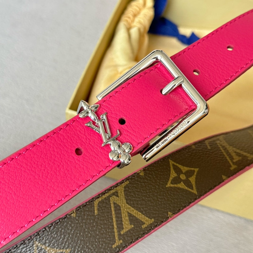 LV BLOOM 30MM BELT IN DEEP PINK CALFSKIN SILVER HARDWARE