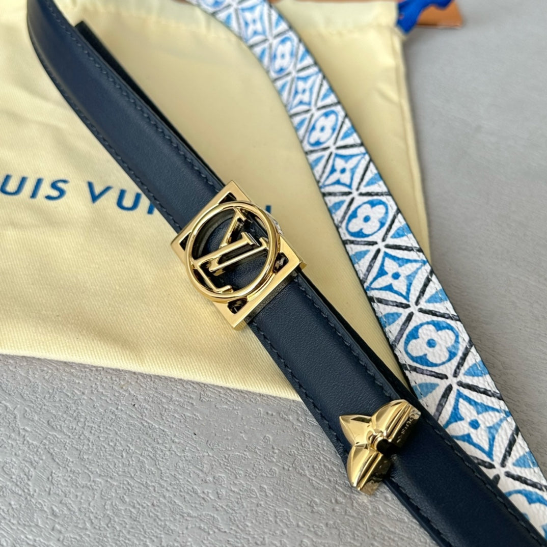 Josephine 20mm Reversible Belt Gold Buckle Black White Blue Leather