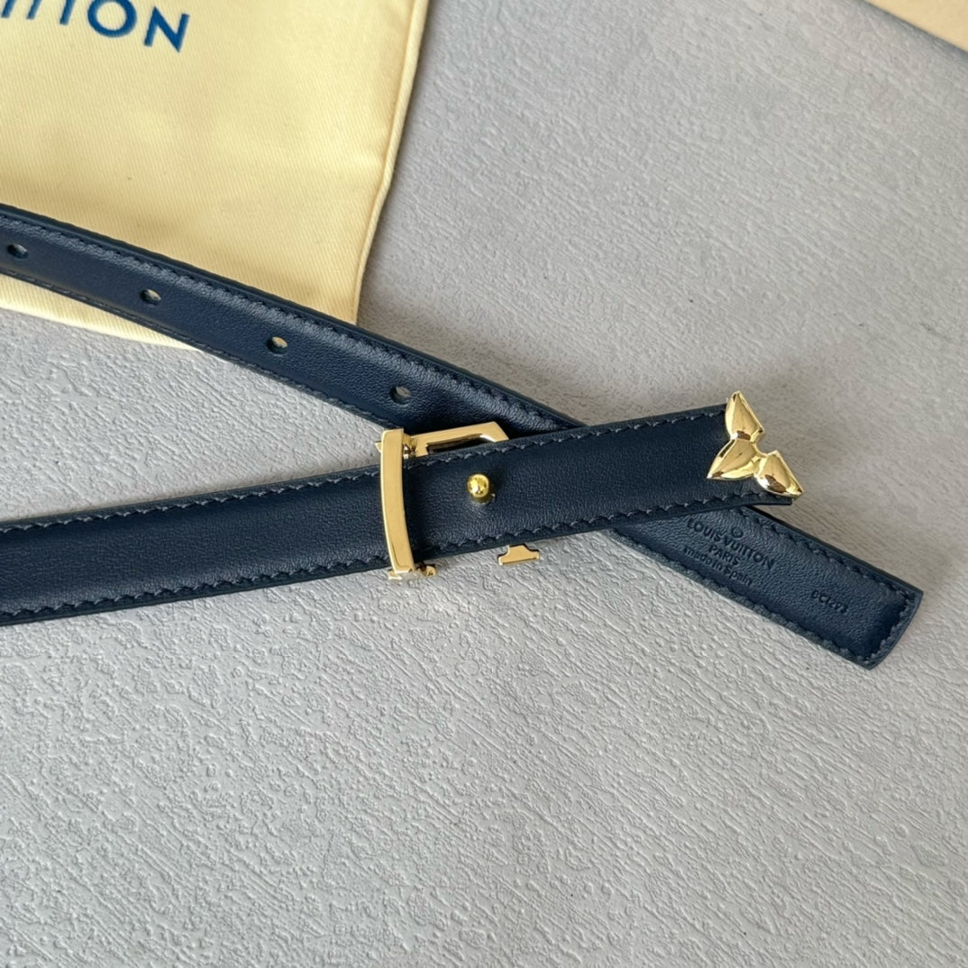 Pretty LV 20mm Reversible Belt Gold Buckle Black White Blue Leather