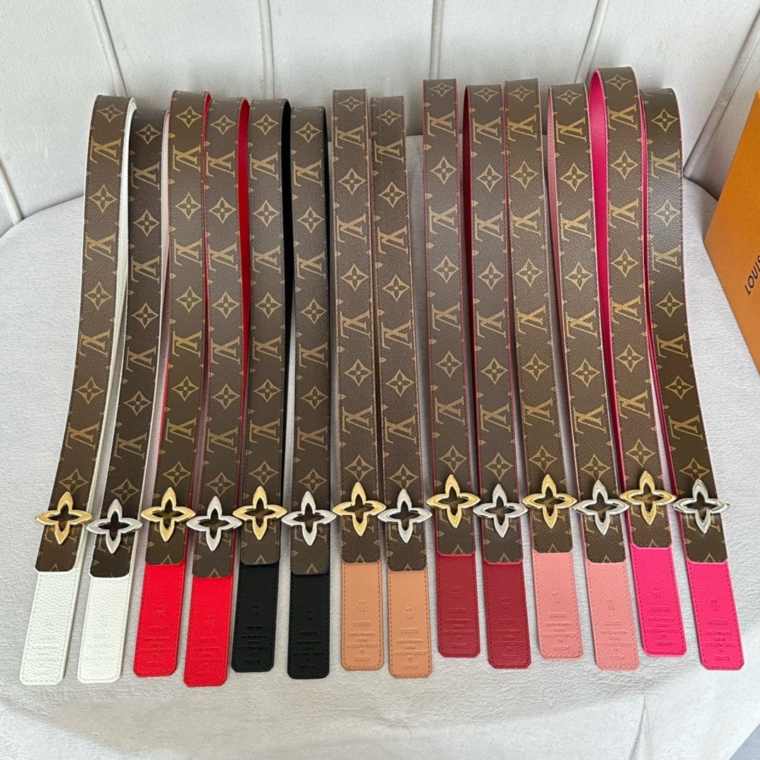 LV Flowergram 30mm Reversible Belt Silver Buckle Black Brown Leather