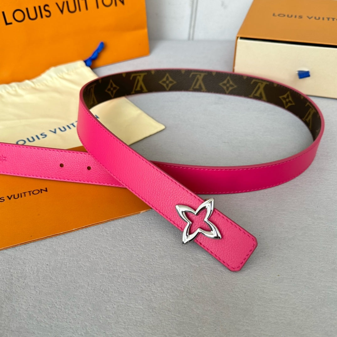 LV  MINI FLOWERGRAM 30MM REVERSIBLE BELT IN BRIGHT PINK CALFSKIN SILVER HARDWARE
