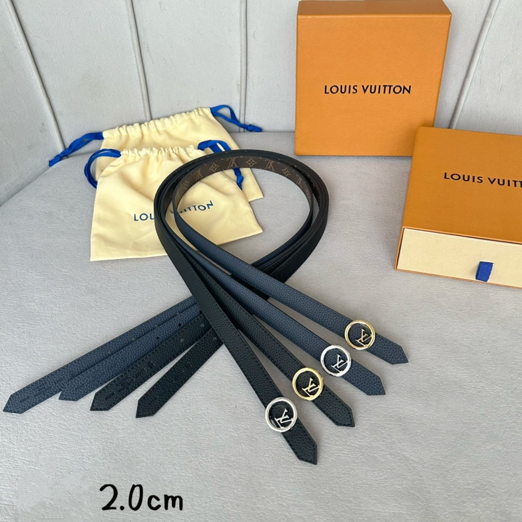 LV Circle 20mm Reversible Belt Silver Buckle Black Brown Leather