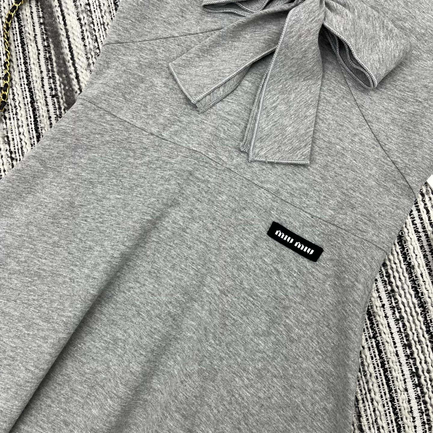 Miumiu 2026 Dress with a Bow Tie Gray Cotton