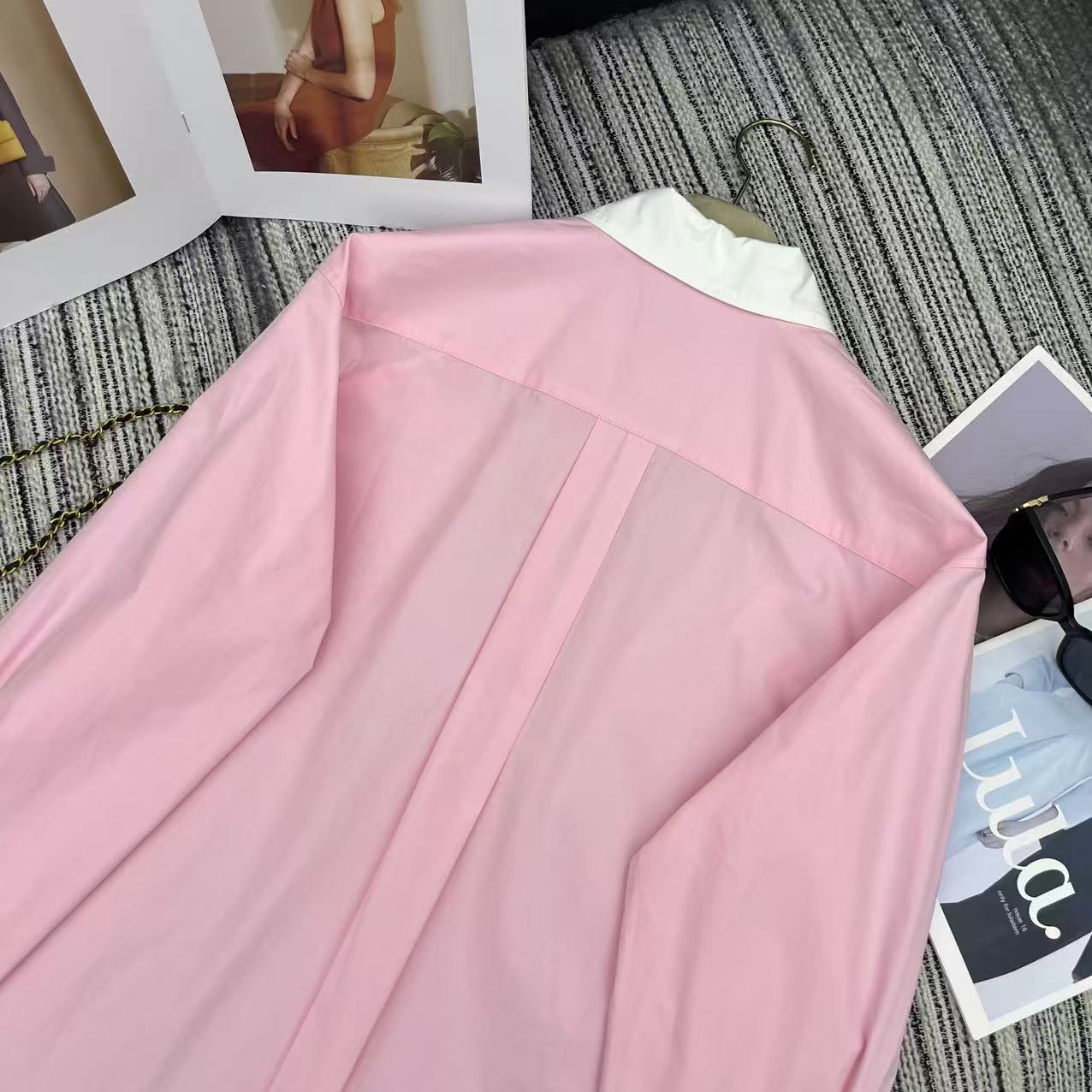 Miu Miu 2026 Long-sleeved Shirt Pink White Cotton