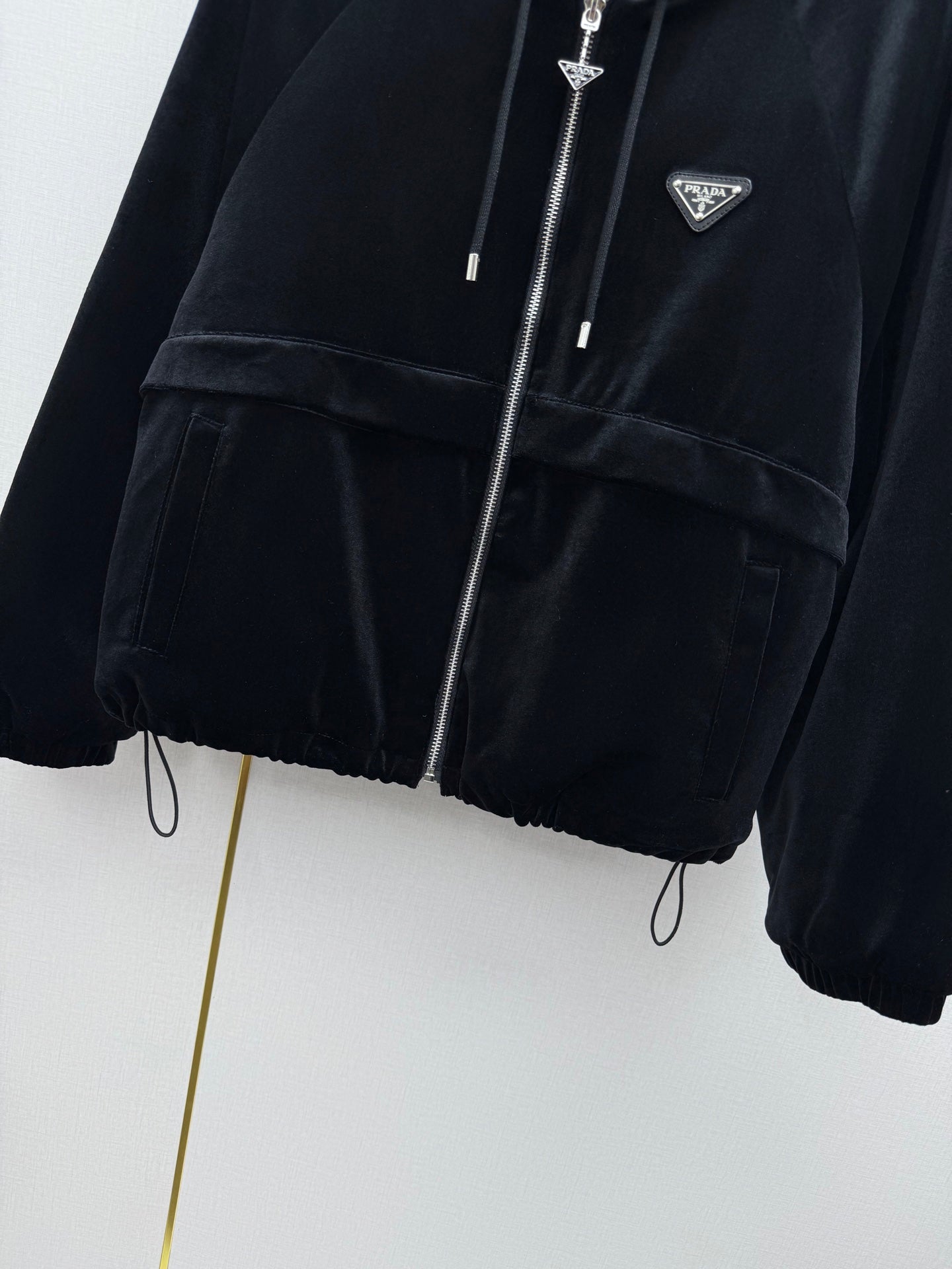 Prada 2025 Hooded Jacket Black Silk Velvet