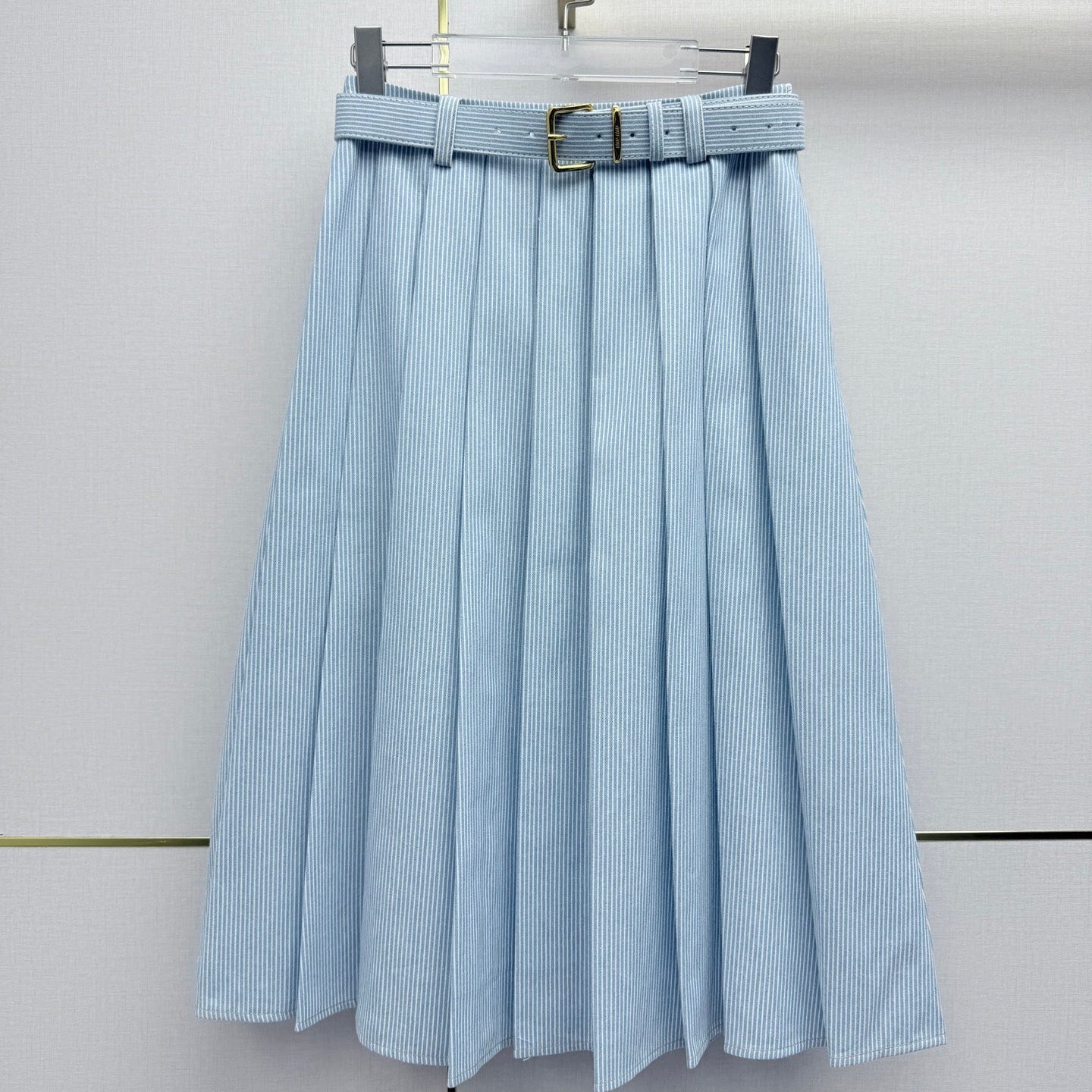 Miumiu 2026 Pleated Midi Skirt Blue Cotton 351548