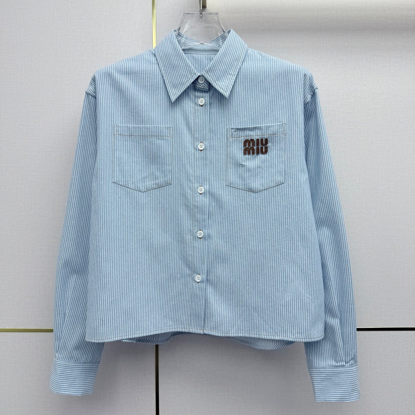 Miumiu 2026 Short-Sleeve Long-Sleeve Shirt Blue Cotton 351550