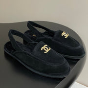 CC 25A Slingback Loafer Black Sherpa Suede