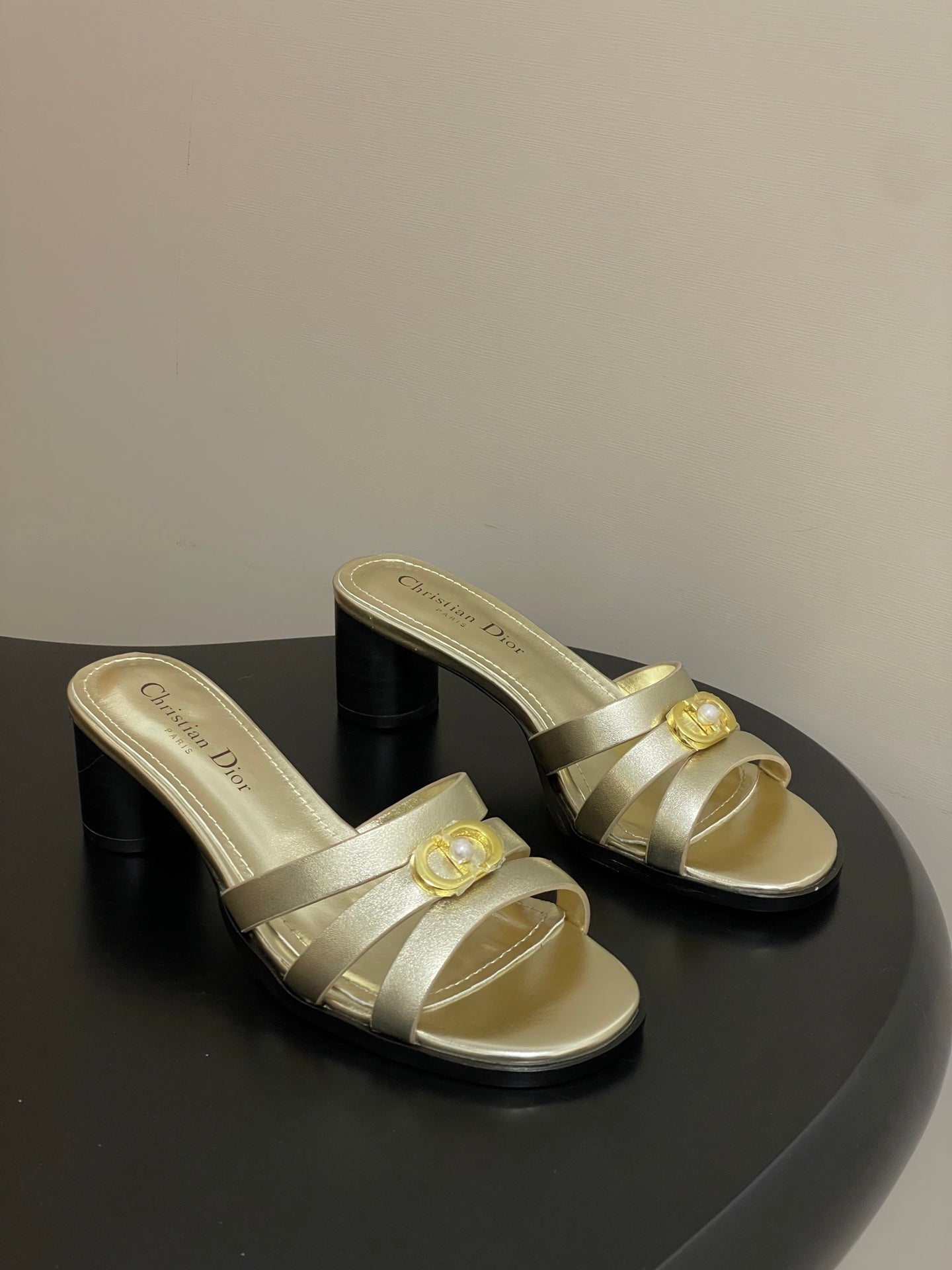 CD 26 Chunky Heel Sandals 50 Metallic Gold Leather 593521