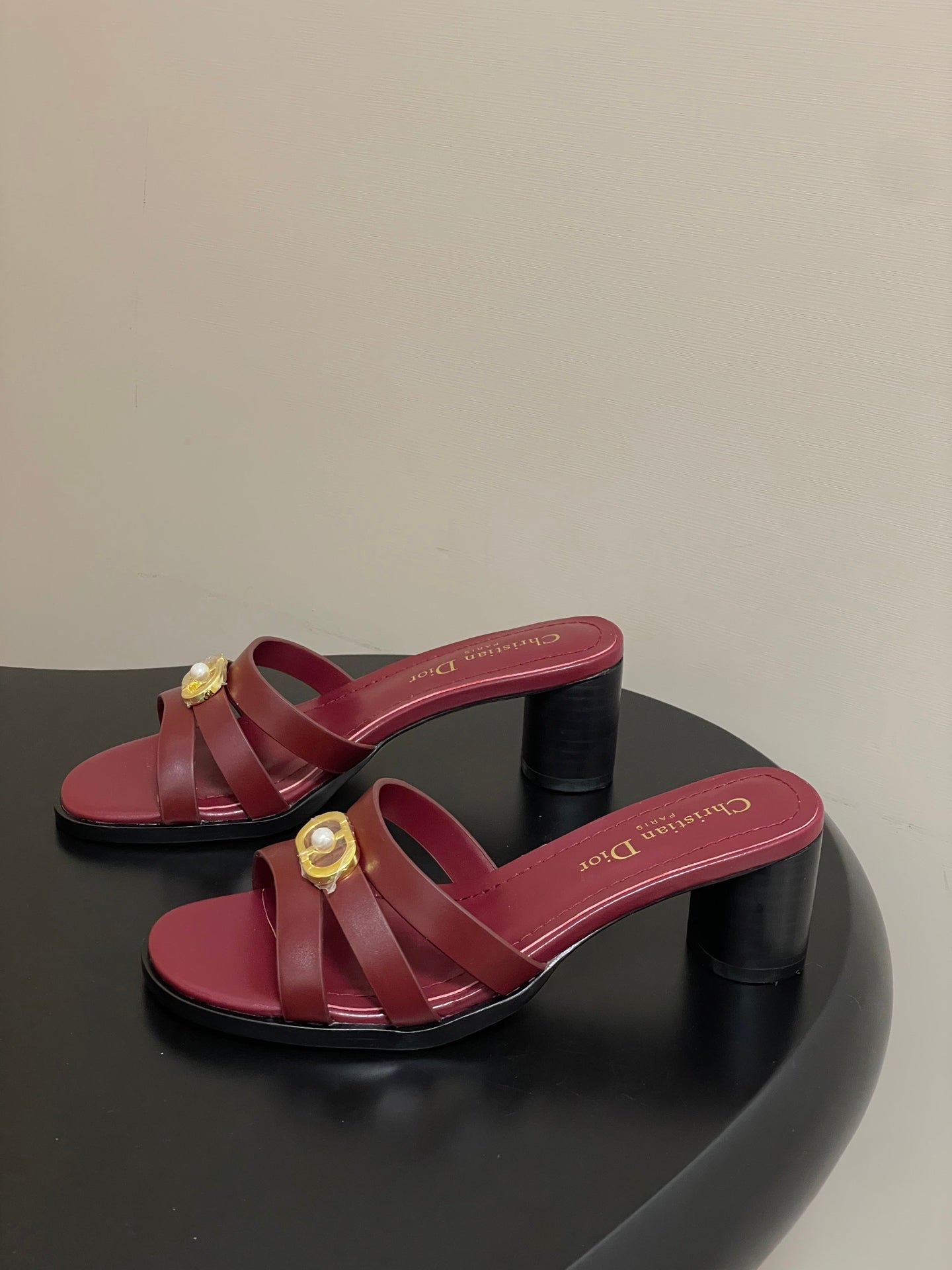 CD 26 Chunky Heel Sandals 50 Burgundy Leather 593522