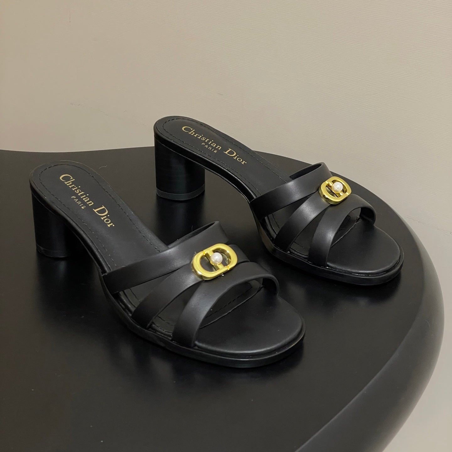 CD 26 Chunky Heel Sandals 50 Black Leather 593526