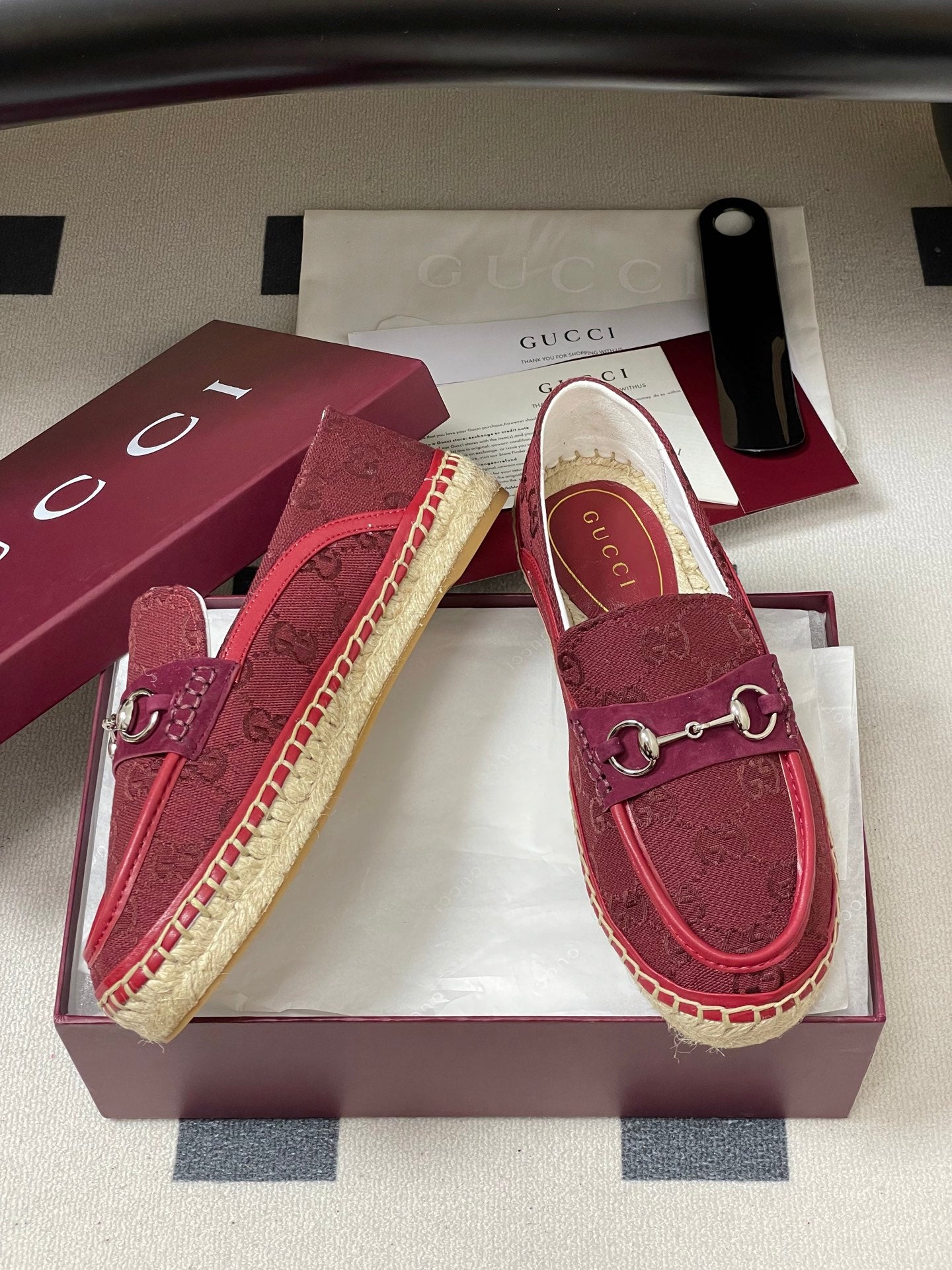 GG 26ss Slip-on Loafers Red  Double G Canvas 593493