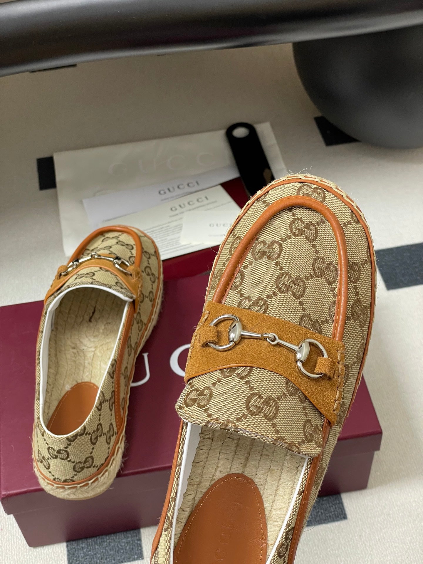 GG 26ss Slip-on Loafers Camel Beige Denim 593496