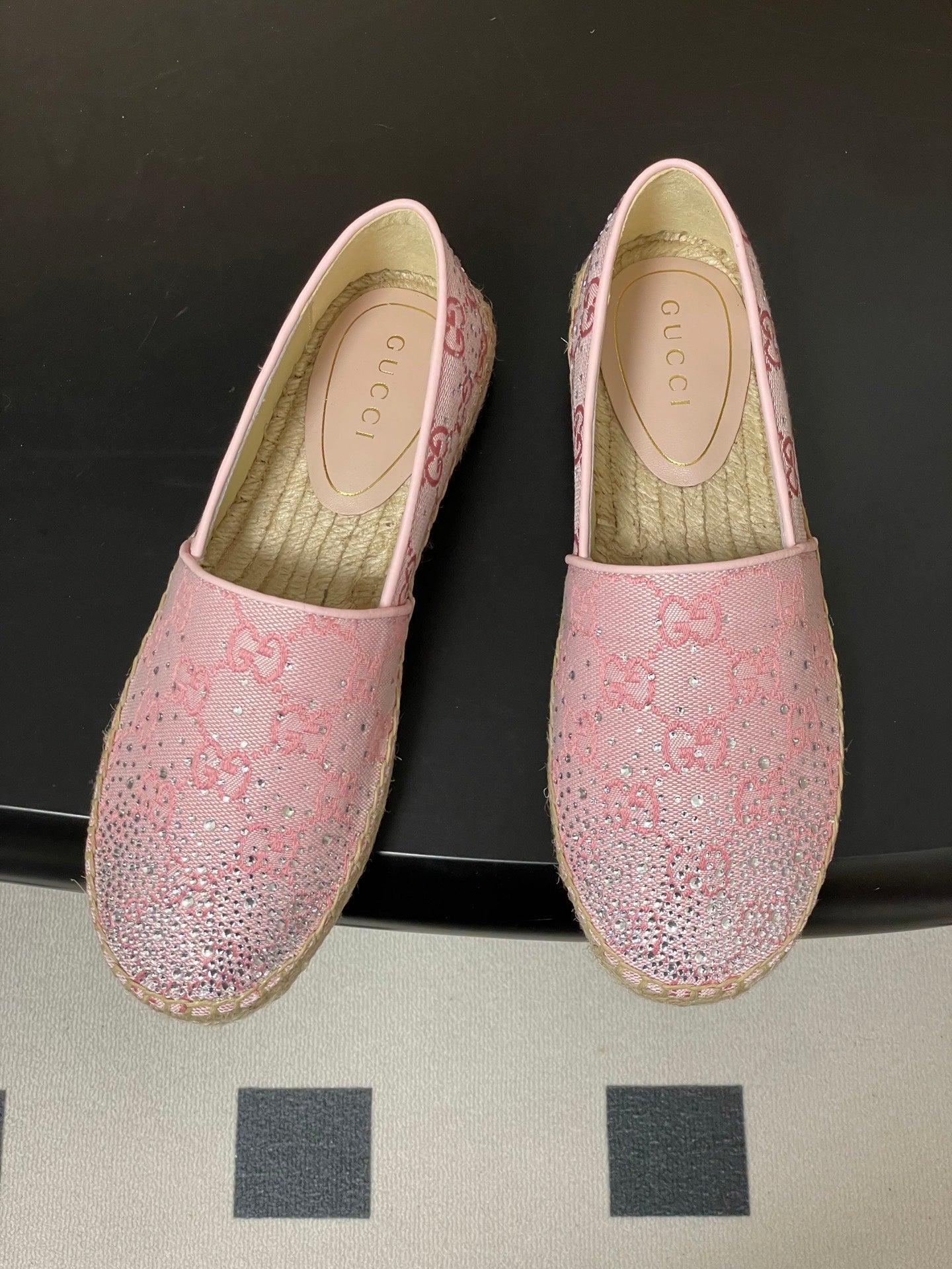 GG 26ss Slip-on Loafers Rhinestones Light Pink Double G Canvas 593498