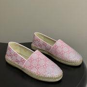 GG 26ss Slip-on Loafers Rhinestones Light Pink Double G Canvas 593498
