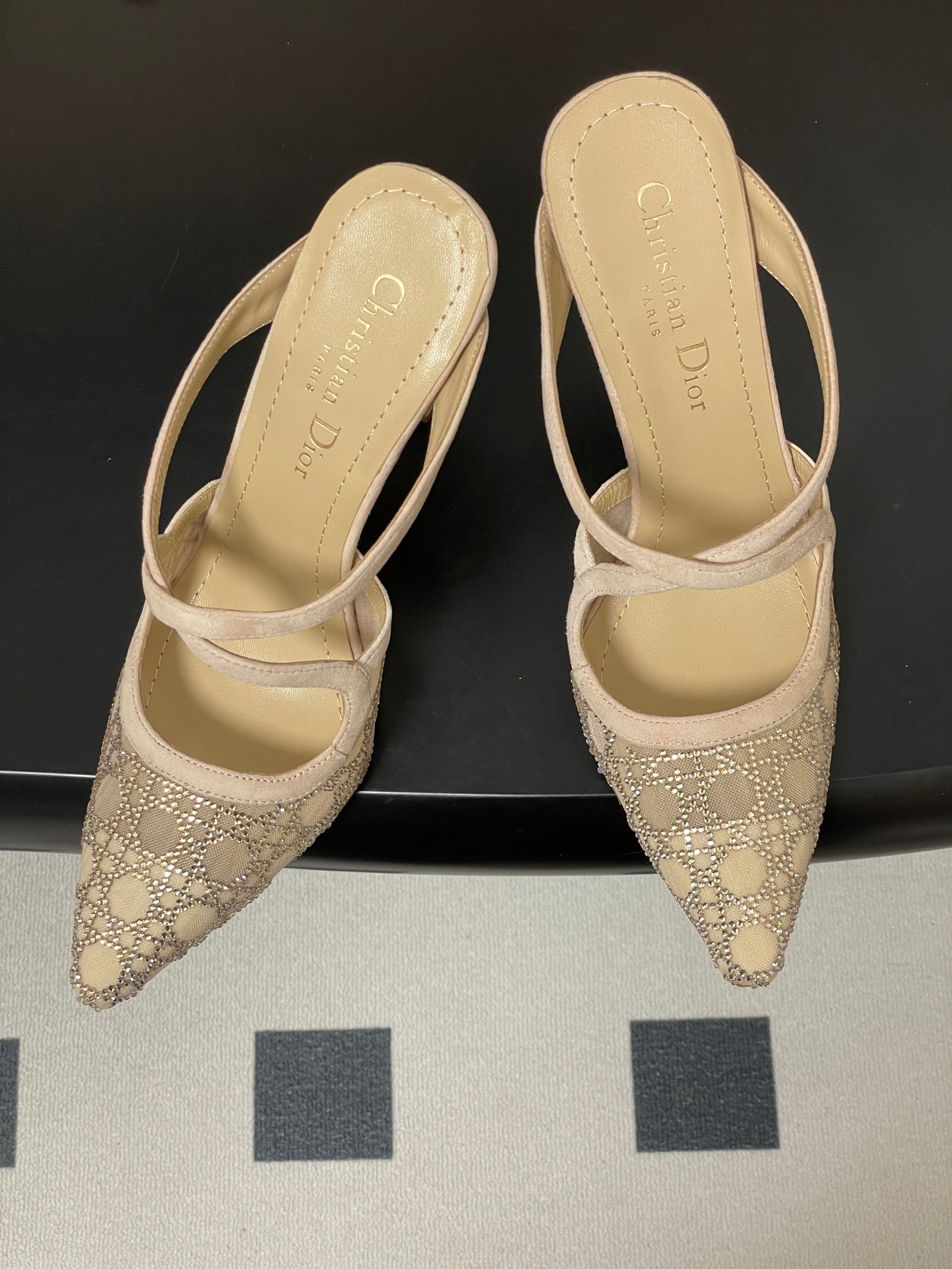CD 26 High-Heeled Mules Beige Mesh Sheepskin 593587
