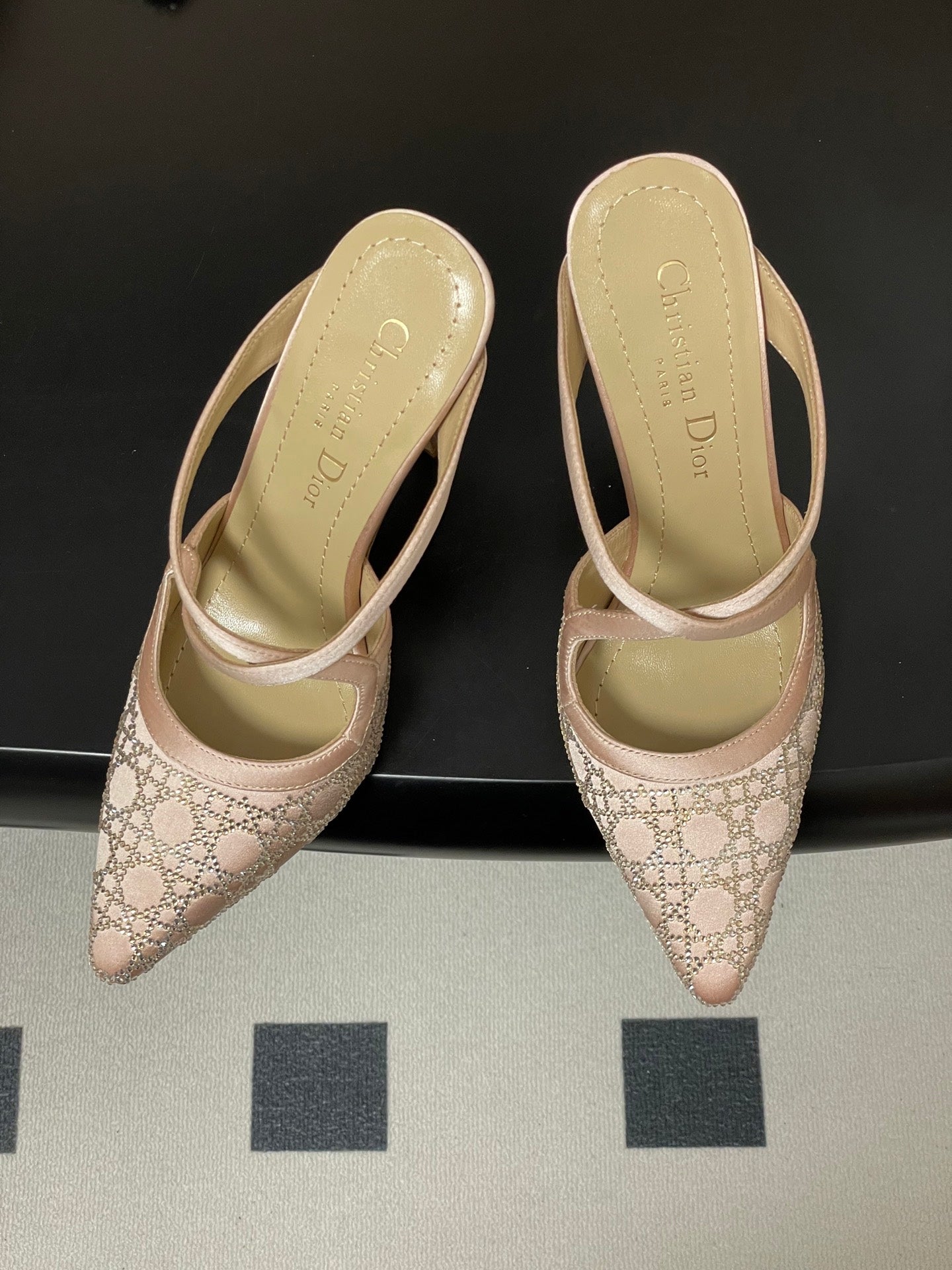 CD 26 High-Heeled Mules Nude Beige Mesh Sheepskin 593589