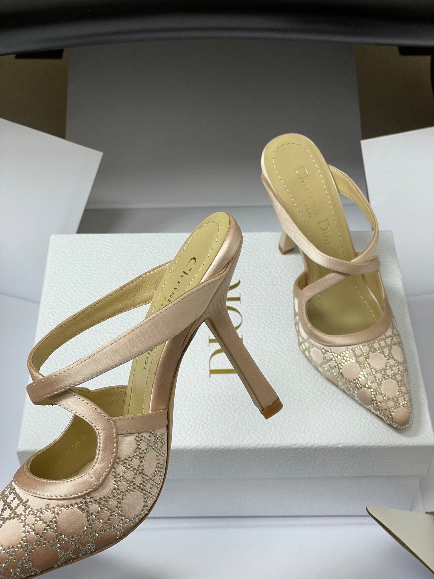 CD 26 High-Heeled Mules Nude Beige Mesh Sheepskin 593589