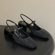 GG 26ss Crystal Rhinestone Mary Jane Black Mesh Fabric 593511