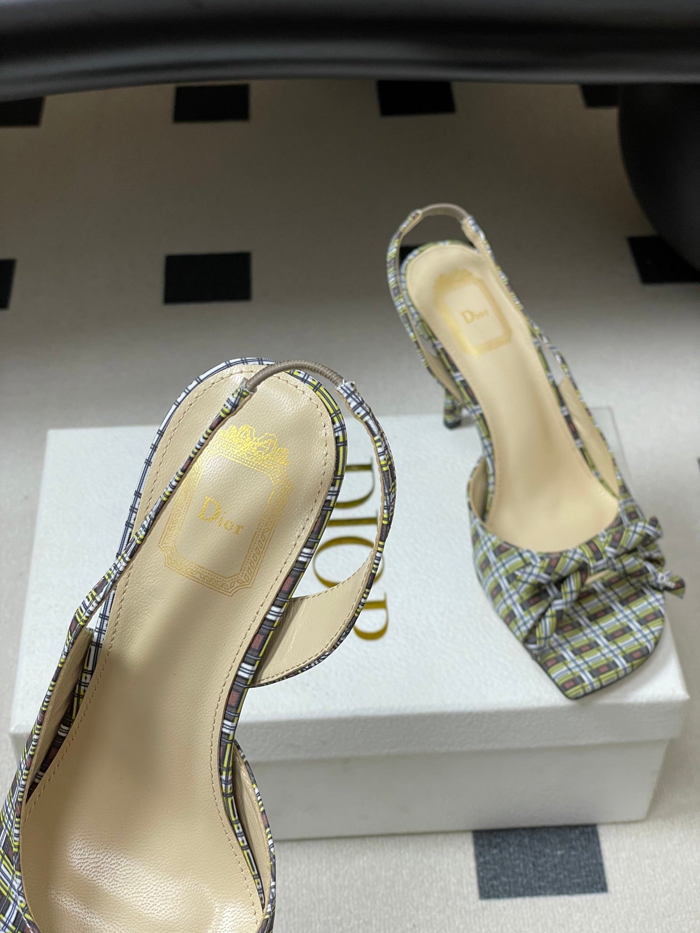 CD 26 Slingback 85 Multicolor Plaid Leather Silk Fabric 593600