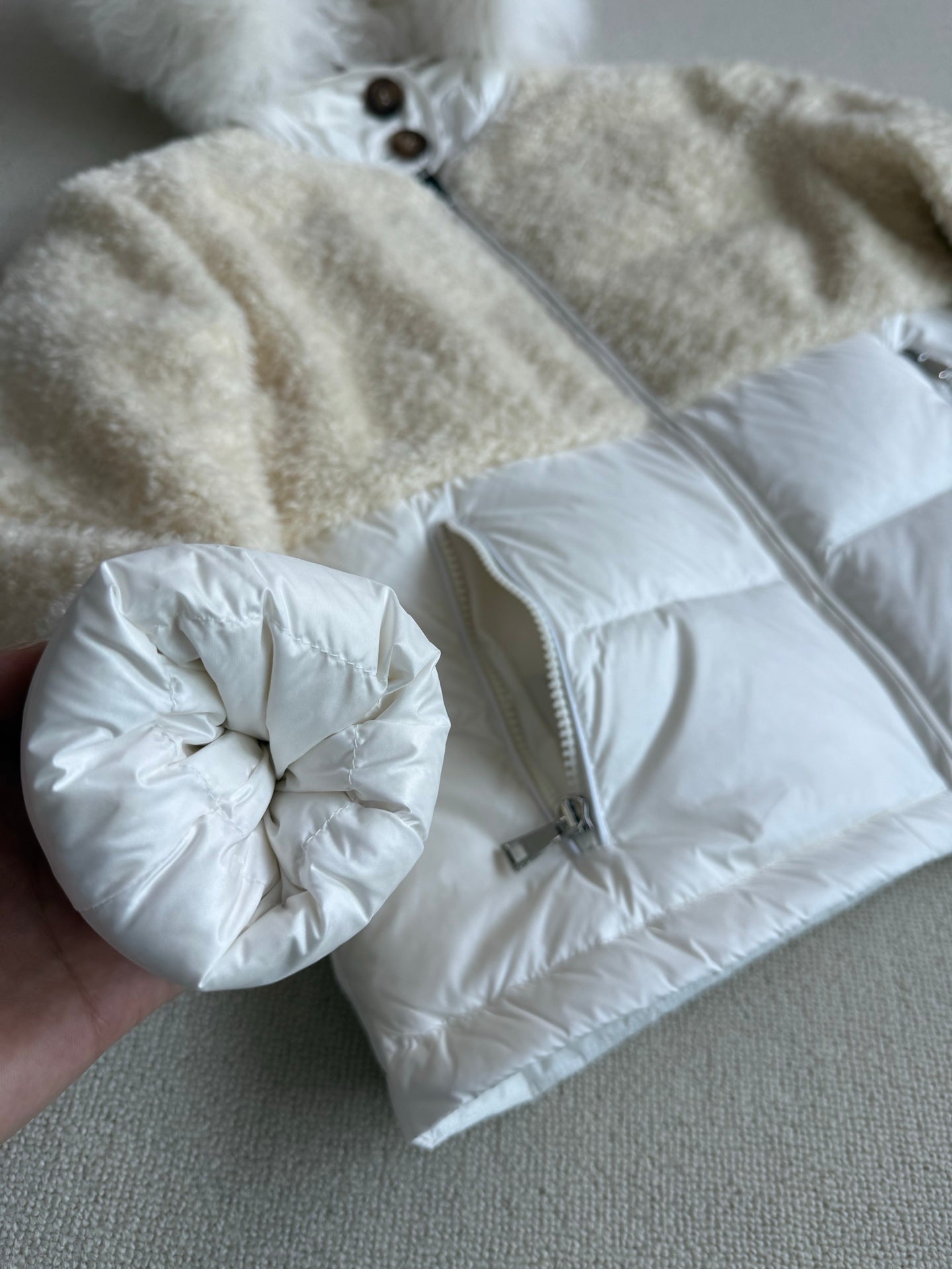 Moncler 2025 Marne Combo Puffer Jacket Cream White Wool Down